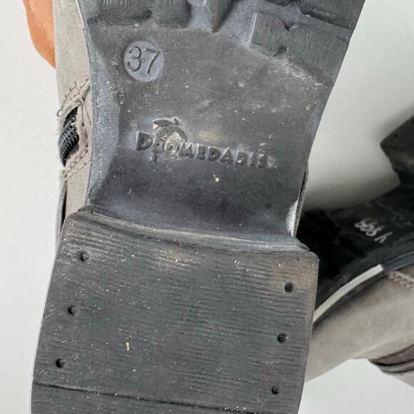 Dromedaris Boots Womens 40 Kikka Side Zip Biker Ankle Bootie Grey Leather Heels - Picture 6 of 8